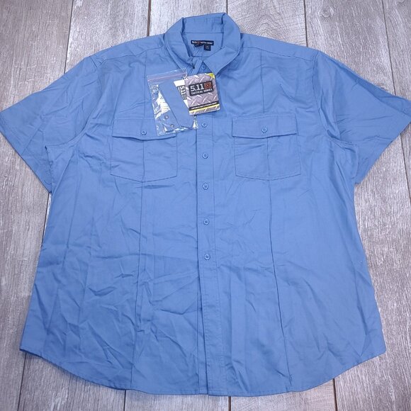 5.11 Tactical Shirt Mens XXL Blue Cotton Class A Station Short Sleeve Button Top - Picture 2 of 7